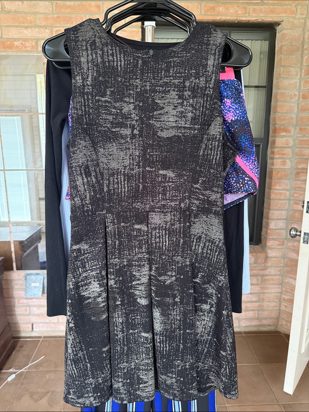 one clothing Black and Gray Textured Sleeveless Fit-and-Flare Dress
